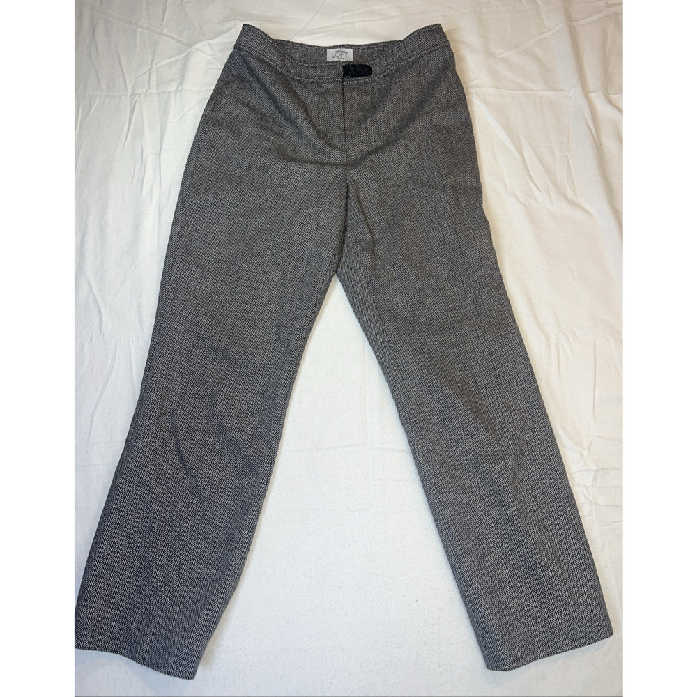 Ann Taylor Loft Wool Blend Black And White Herringbone Pants Size 10P Lined